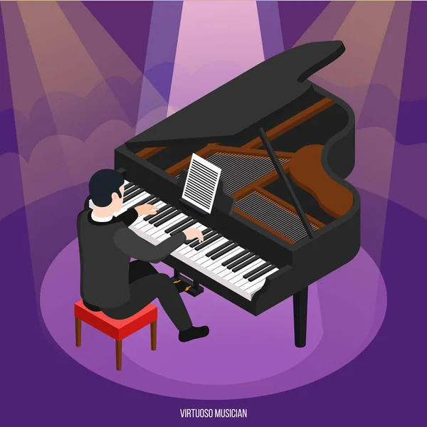 Composición isométrica del pianista talentoso — Vector de stock