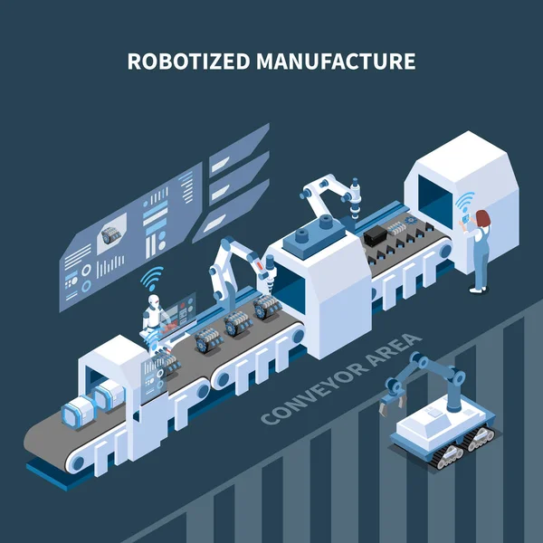 Fabricação Robotizada Composição Isométrica — Vetor de Stock