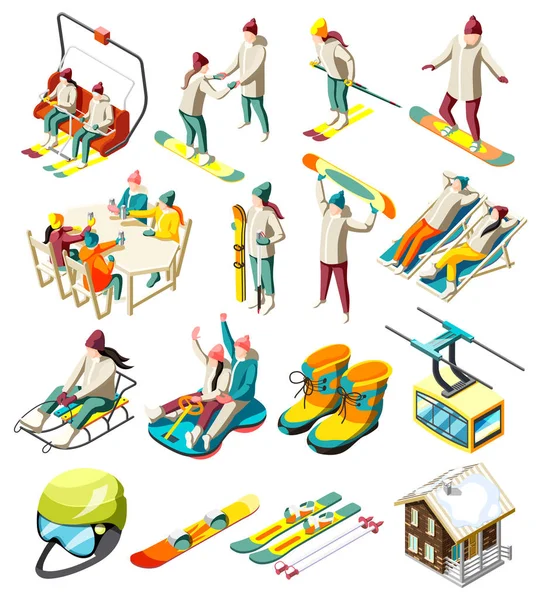 Ski Resort Isometric Icons — Stock Vector