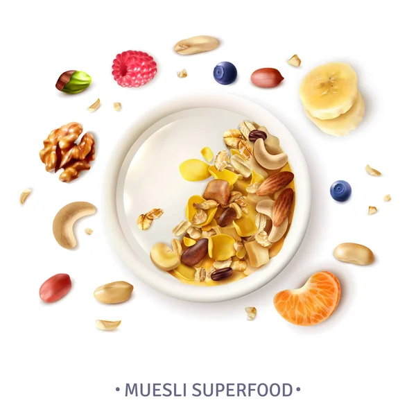 Müsli Superfood realistische Zusammensetzung — Stockvektor