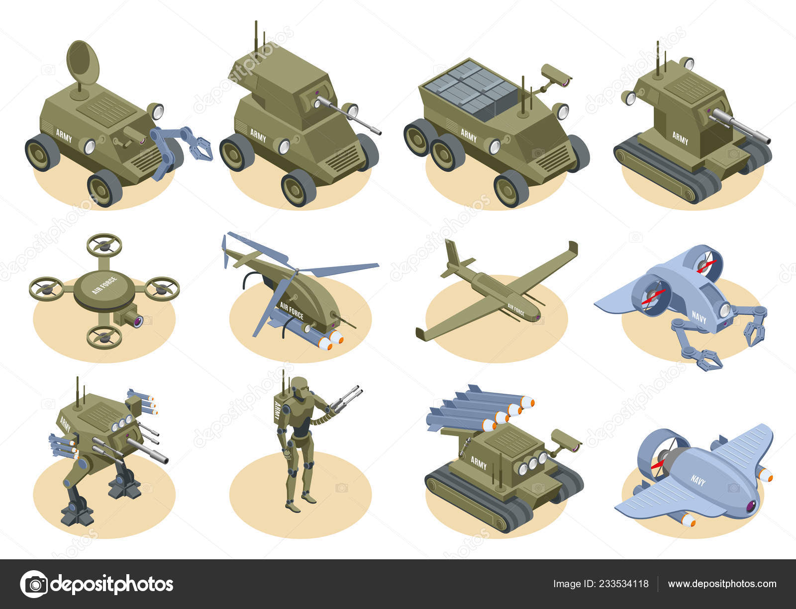 Military Robots Isometric Icons Set Stock Vector by ©macrovector