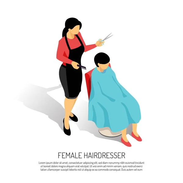 Femeie Hair Stylist Ilustrație izometrică — Vector de stoc