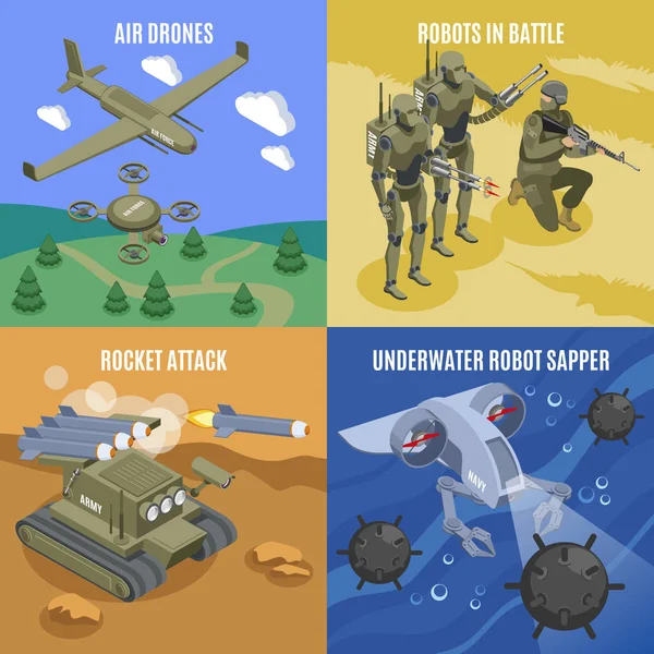 Concepto de diseño de robots militares 2x2 — Vector de stock