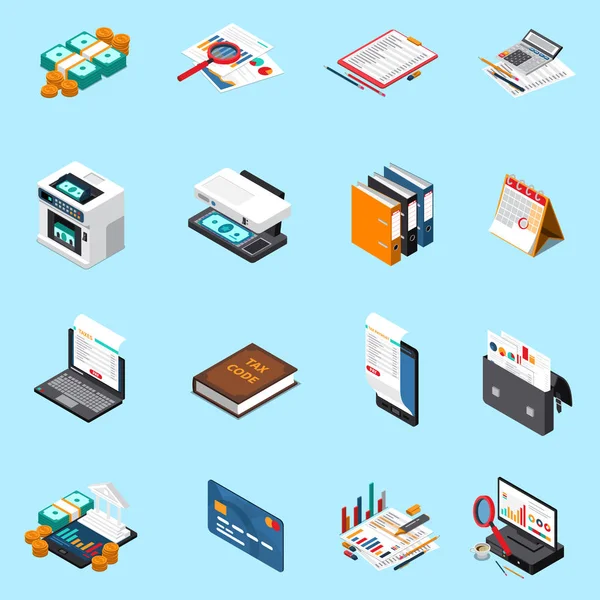 Accounting Tax Isometric Icons — Stock Vector