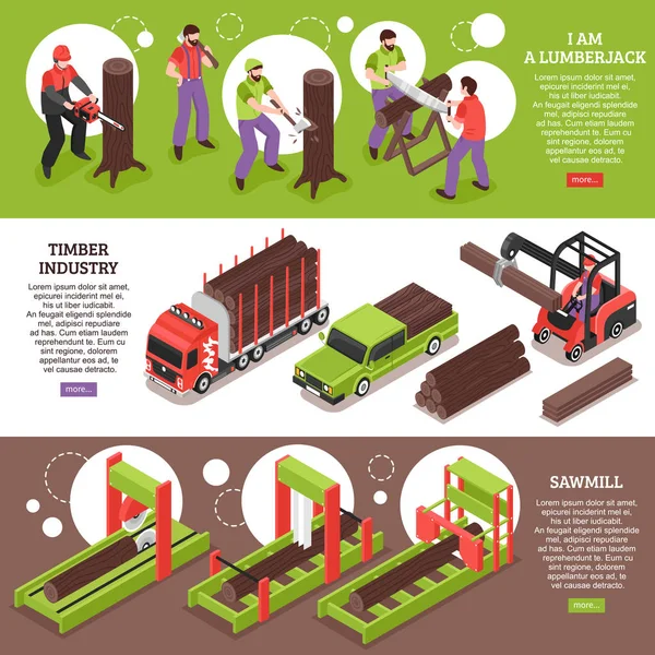 Bannières horizontales de l'industrie du bois — Image vectorielle