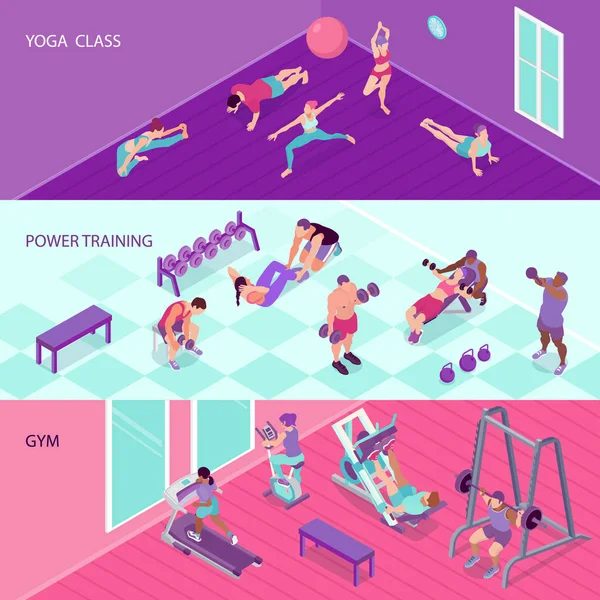 Isometric Fitness Banners Set — Stock Vector