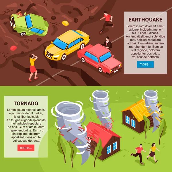 Natural Disaster Isometric Banners — Stock Vector