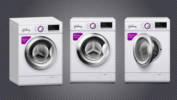Máquina de lavar Conjunto realista — Vetor de Stock