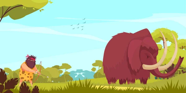 Cartel de dibujos animados Mammoth Hunt — Vector de stock