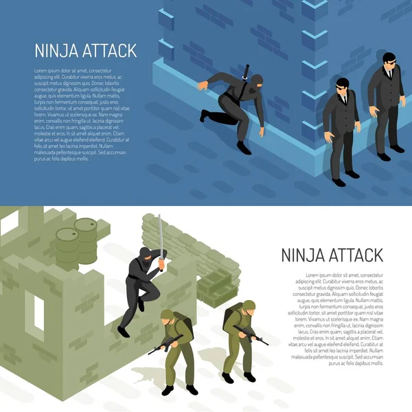 Banners isométricos Ninja — Archivo Imágenes Vectoriales