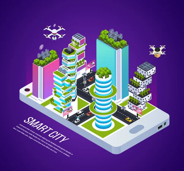 Smart City Isometric Composition — Stock Vector