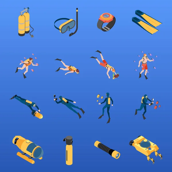 Conjunto de ícones isométricos de mergulho — Vetor de Stock