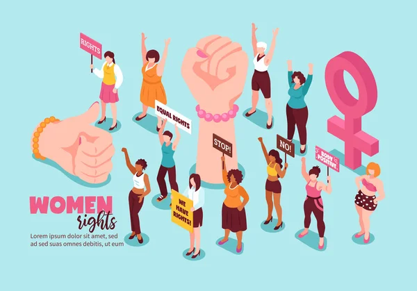 Vrouwen rechten feminisme isometrische illustratie — Stockvector