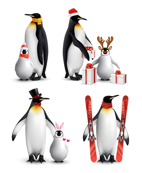 企鹅冬季活动现实 — 图库矢量图片