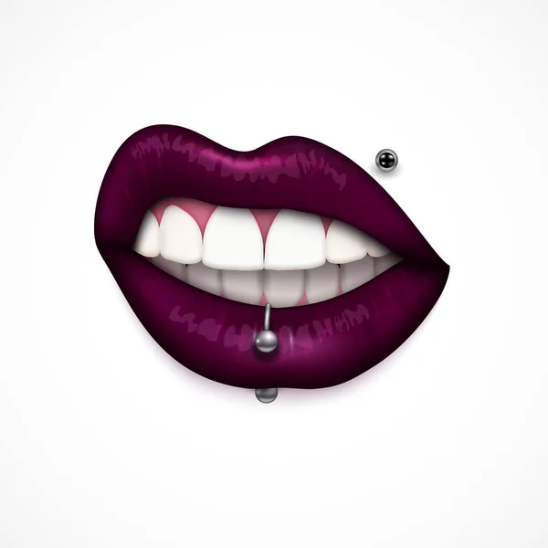 Lèvres de bouche Perçant réaliste — Image vectorielle