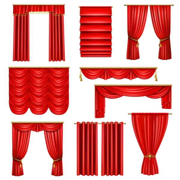 Lusso realistico tende rosse Set — Vettoriale Stock