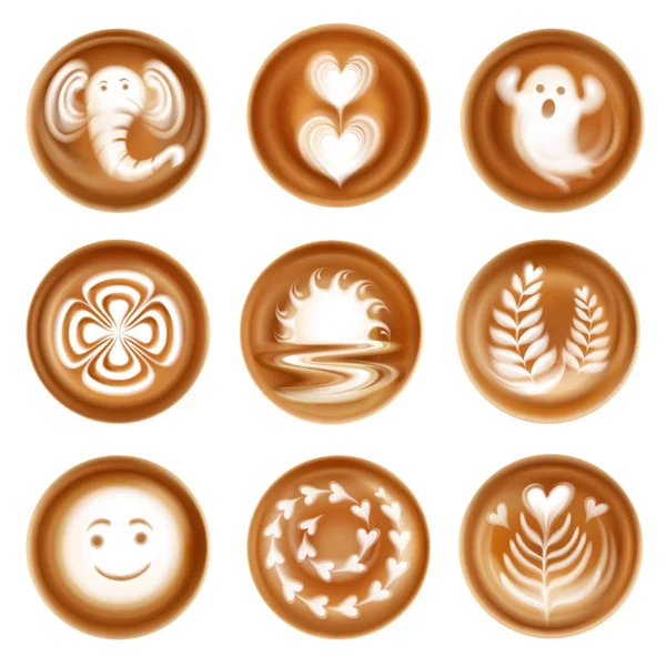 Latte Art realistisk uppsättning — Stock vektor