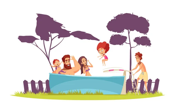 アクティブな家族の休日プール イラスト — ストックベクタ