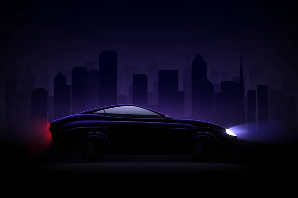 Iluminado carro noite cidade realista — Vetor de Stock