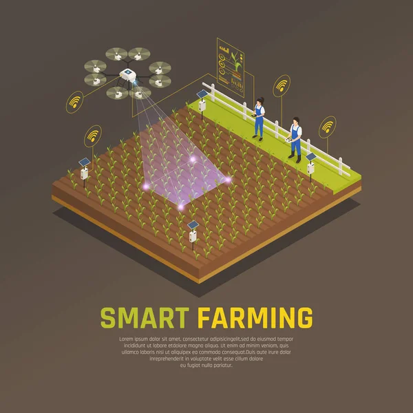Isometrisk Smart Farm bakgrund — Stock vektor