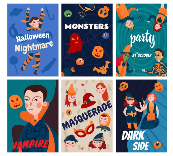 Coleção de cartões de Halloween plano — Vetor de Stock