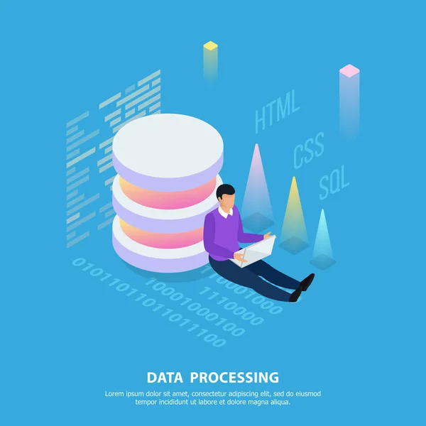 Dados de processamento Composição isométrica — Vetor de Stock