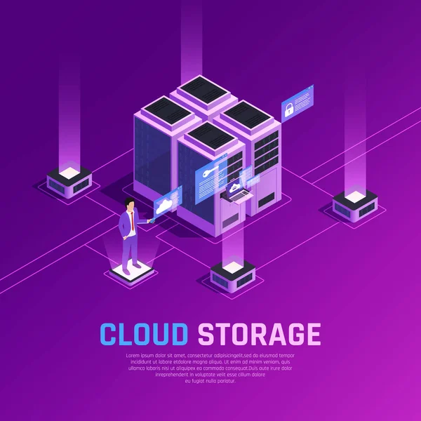Cloud Storage izometryczny tło — Wektor stockowy