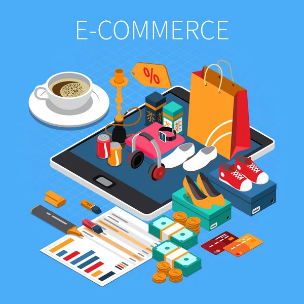 E-commerce Isometric Composition — Stock Vector