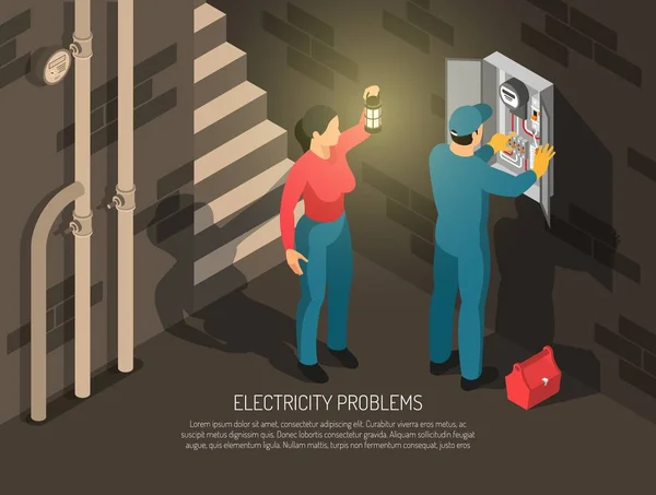 Problèmes d'électricité isométrique Contexte — Image vectorielle