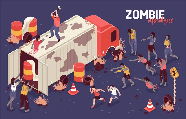 Zombie isometrico lotta sfondo — Vettoriale Stock