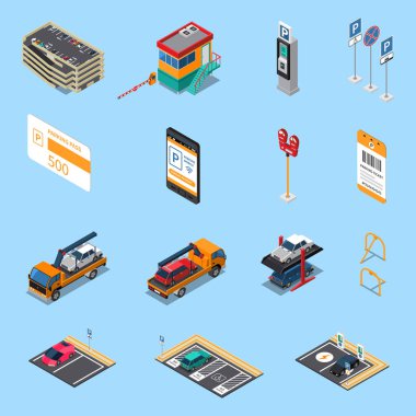Parking Isometric Icons Set  clipart
