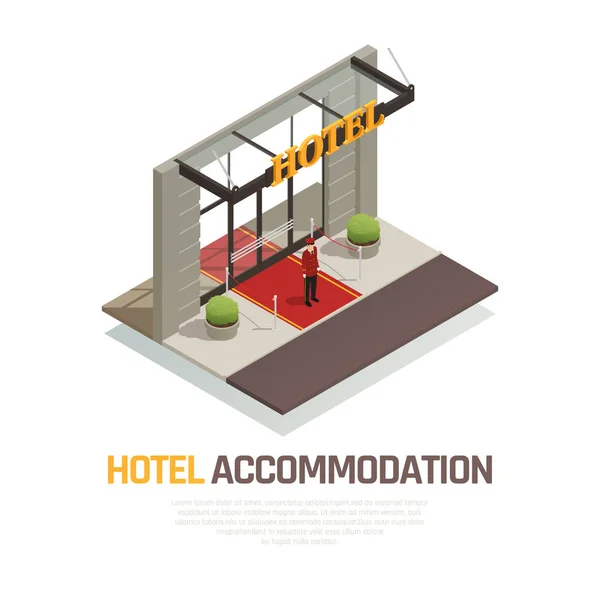 Hotel Alojamiento Isométrico Composición — Vector de stock