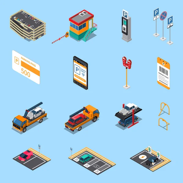 Estacionamiento Iconos isométricos conjunto — Vector de stock