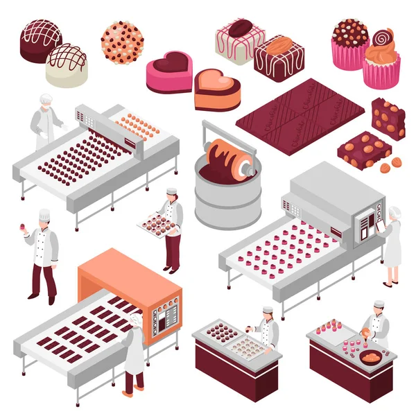 Chocolate Manufacture Isometric Set — Stock Vector