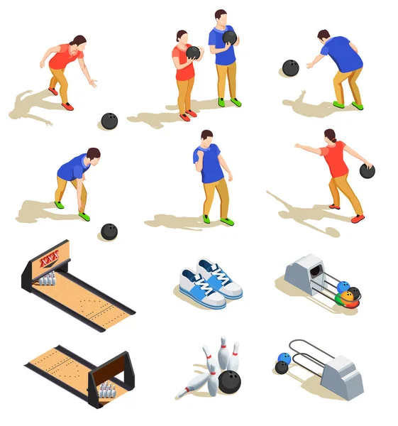 Ensemble d'icônes isométriques de bowling — Image vectorielle