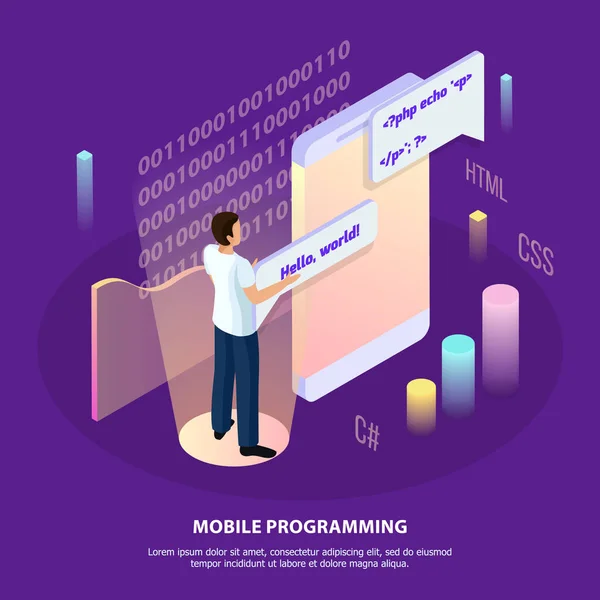 Isometrische Freelance programmering achtergrond — Stockvector