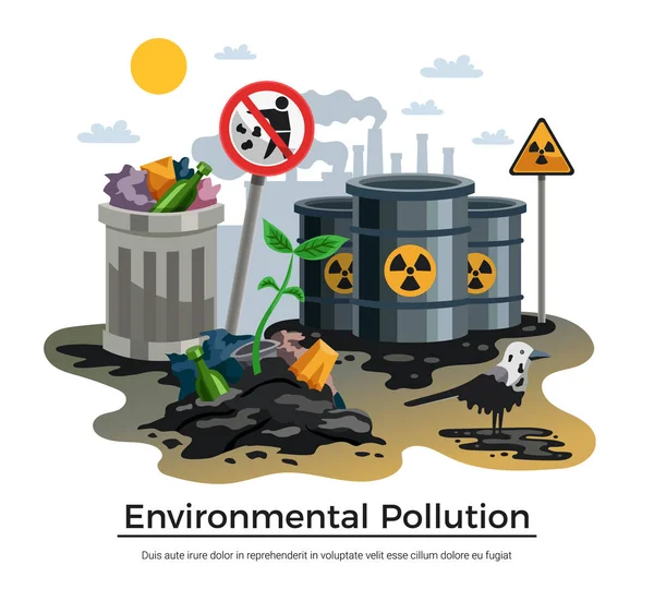 Zanieczyszczenie ekologia kompozycja płaska — Wektor stockowy