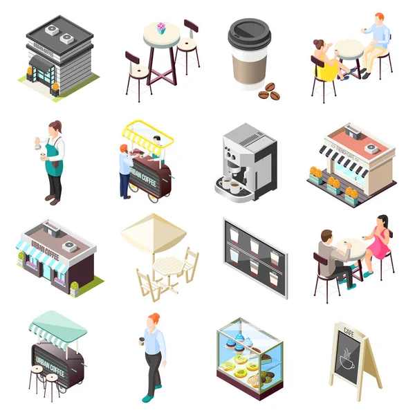 Conjunto de ícones isométricos de café de rua —  Vetores de Stock