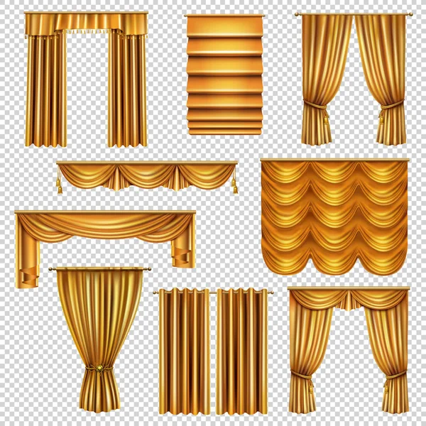 Розкішні золоті штори Прозорий набір — стоковий вектор