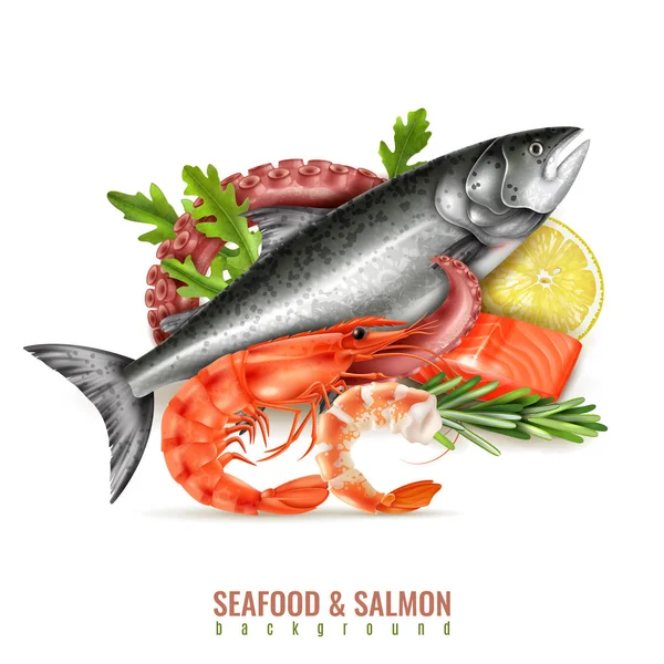 Composição realista do salmão de frutos do mar —  Vetores de Stock