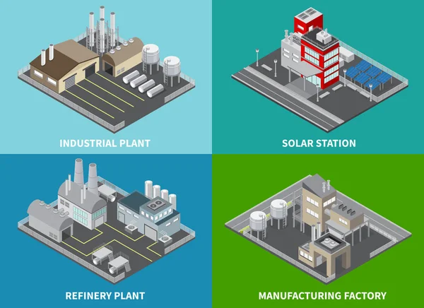 Bâtiments industriels Concept Icônes Set — Image vectorielle