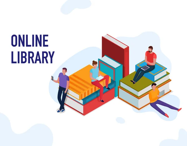 Ilustración de la biblioteca en línea — Vector de stock