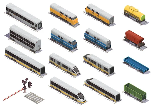 Pociąg kolejowy Isometric Set — Wektor stockowy