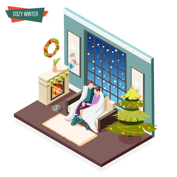 Cozy Winter Isometric Design Concept — Stock Vector