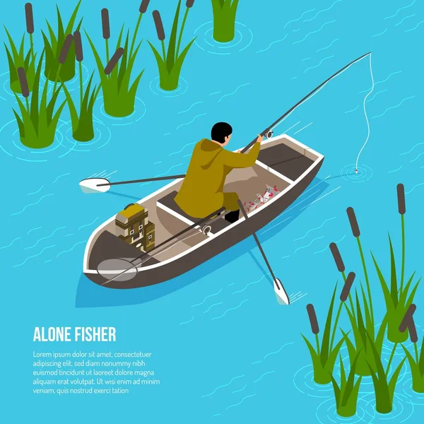 Illustration isométrique du pêcheur seul — Image vectorielle