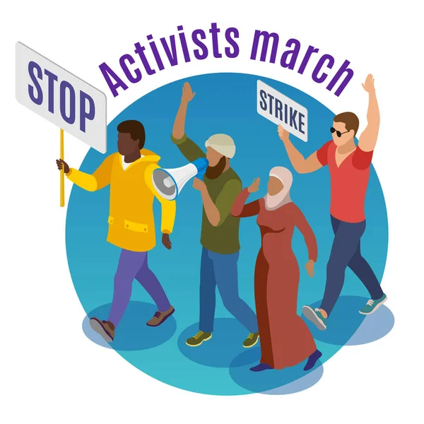 Activisten maart rond ontwerp concept — Stockvector