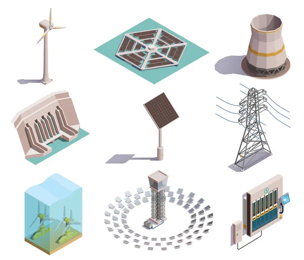 Iconos isométricos de energía verde — Archivo Imágenes Vectoriales