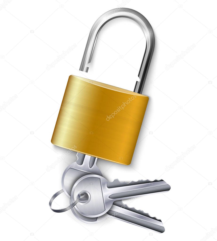 Gold  Padlock With Three Keys