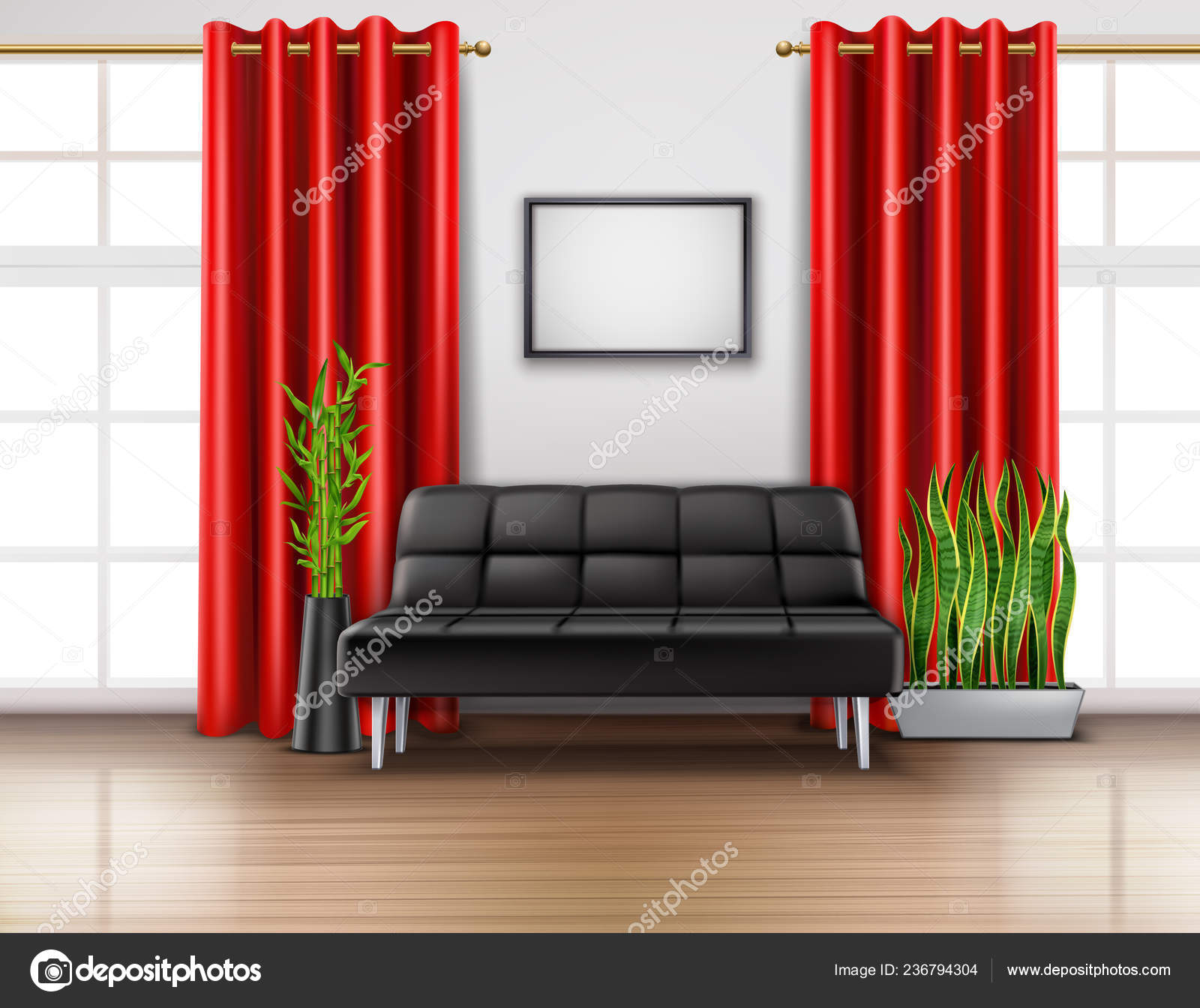Luxury Red Curtains Realistic Interior Stock Vector Macrovector 236794304