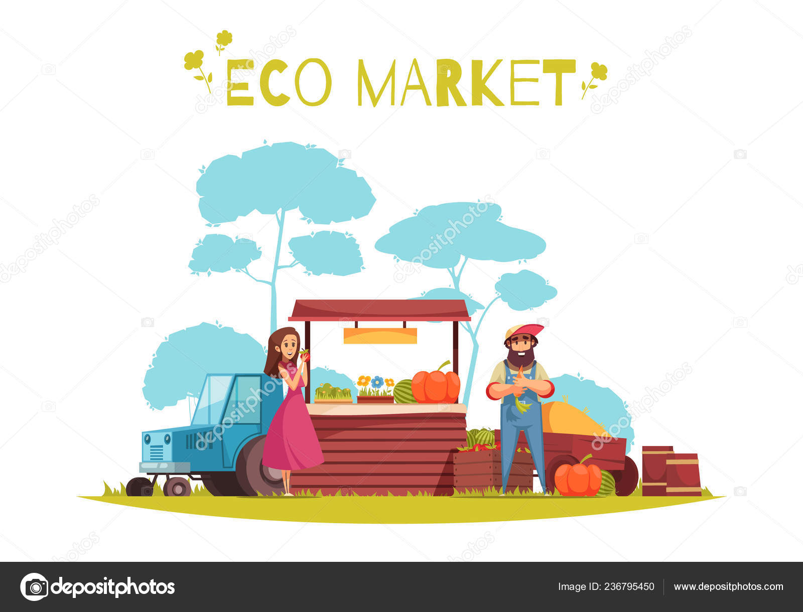 Eco Market Horticulture Cartoon Illustration Stock Vector Image by  ©macrovector #236795450